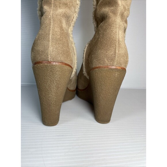 Steve Madden Tan Brown Suede Boots Mid-Calf Sz  6 M Lined Shearling Knit Cuff - Picture 11 of 16